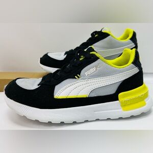 Puma Black, White & Neon Yellow Retro Runner